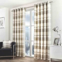 Fusion Balmoral Check Eyelet Nautral Curtains