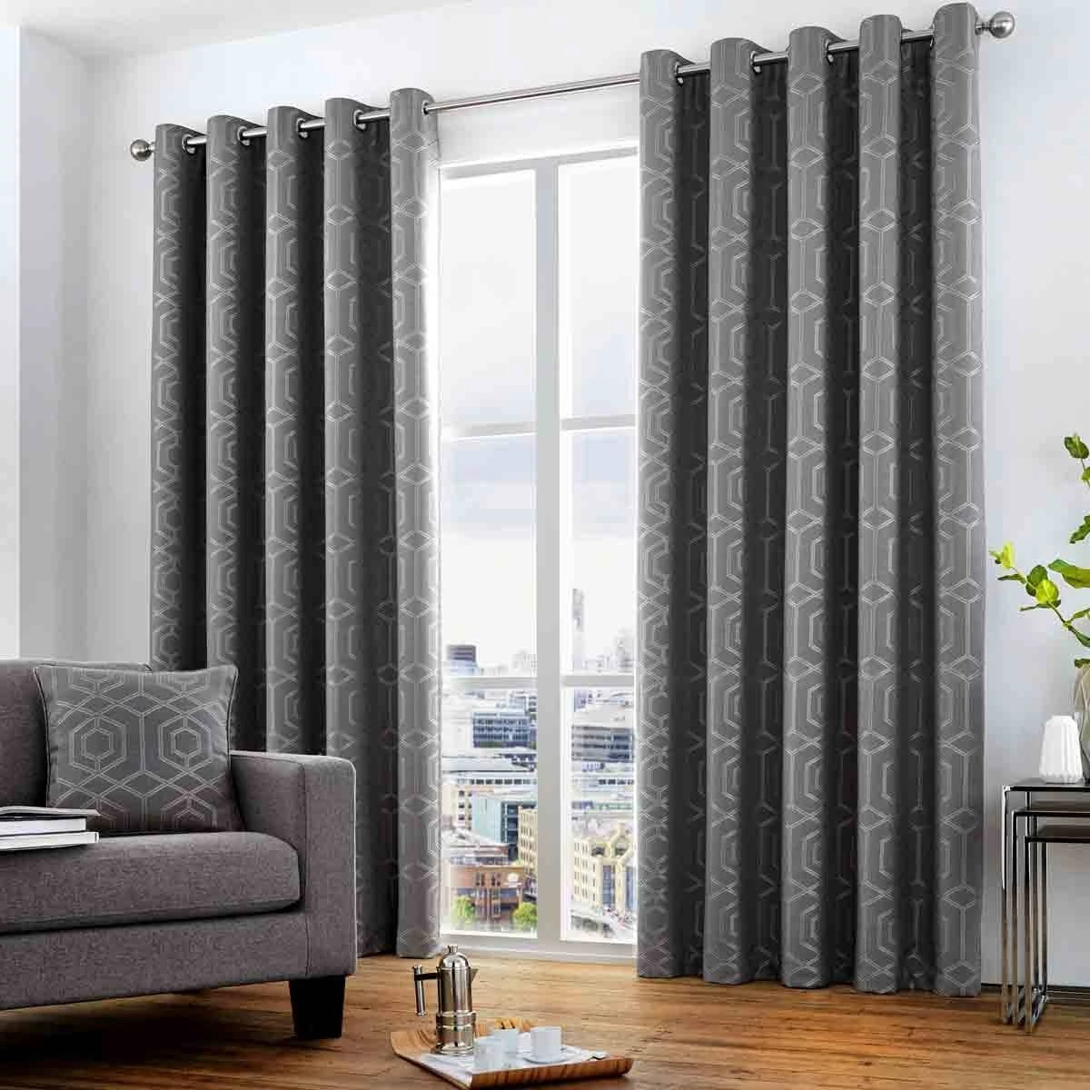 Curtina Camberwell Eyelet Graphite Curtains 1 Curtina Camberwell Eyelet Graphite Curtains