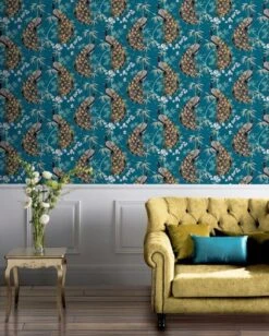 Arthouse Opulent Peacock Teal & Gold Wallpaper -Home Comforts Shop 48684 37268