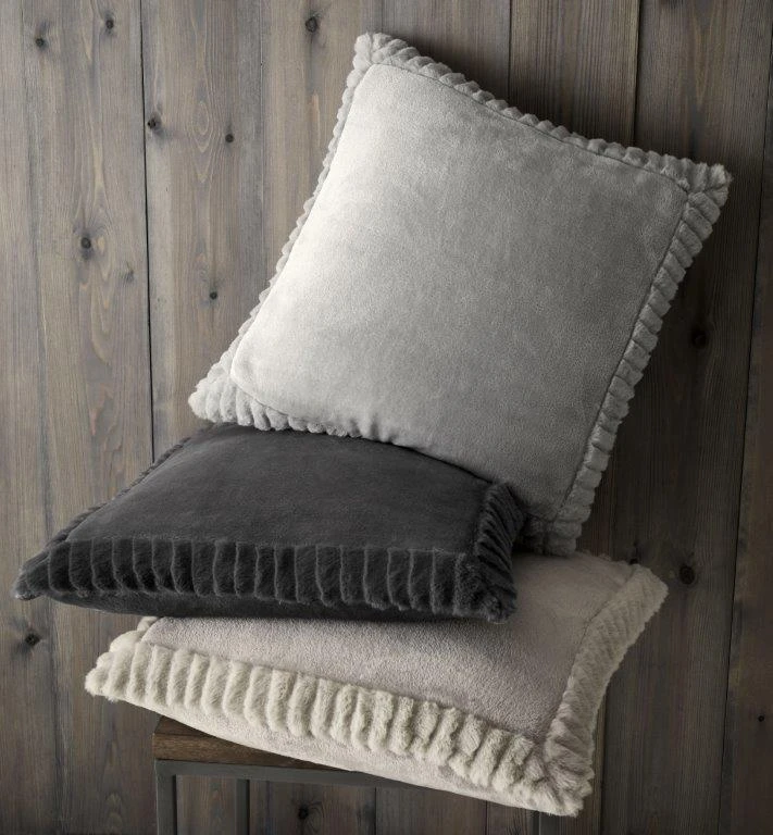 Catherine Lansfield Velvet & Fur Cushion Silver Grey 2 Catherine Lansfield Velvet & Fur Cushion Silver Grey - Image 2