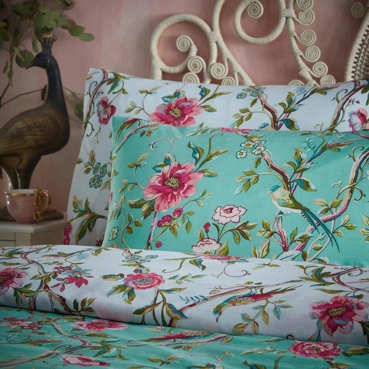 Furn Vintage Chinoiserie Floral Exotic Duvet Cover Set Jade 3 Furn Vintage Chinoiserie Floral Exotic Duvet Cover Set Jade - Image 3